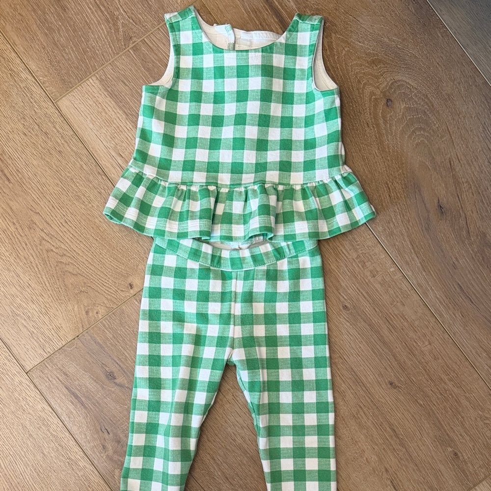 Janie and Jack Green and White Gingham Kids Matching Set